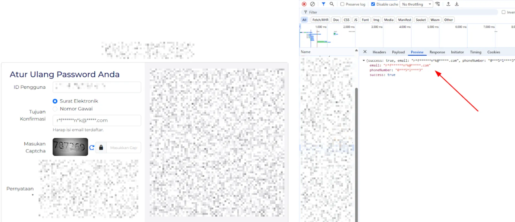 Menampilkan data Email dan Nomor Handphone Masked