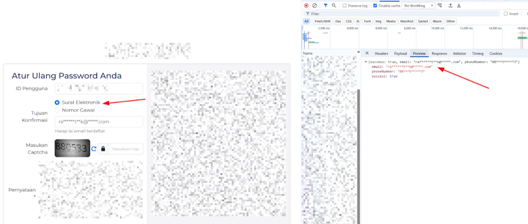 Menampilkan data Email dan Nomor Handphone Masked