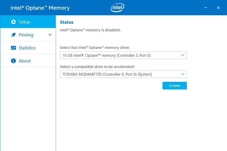 Enable Intel Optane